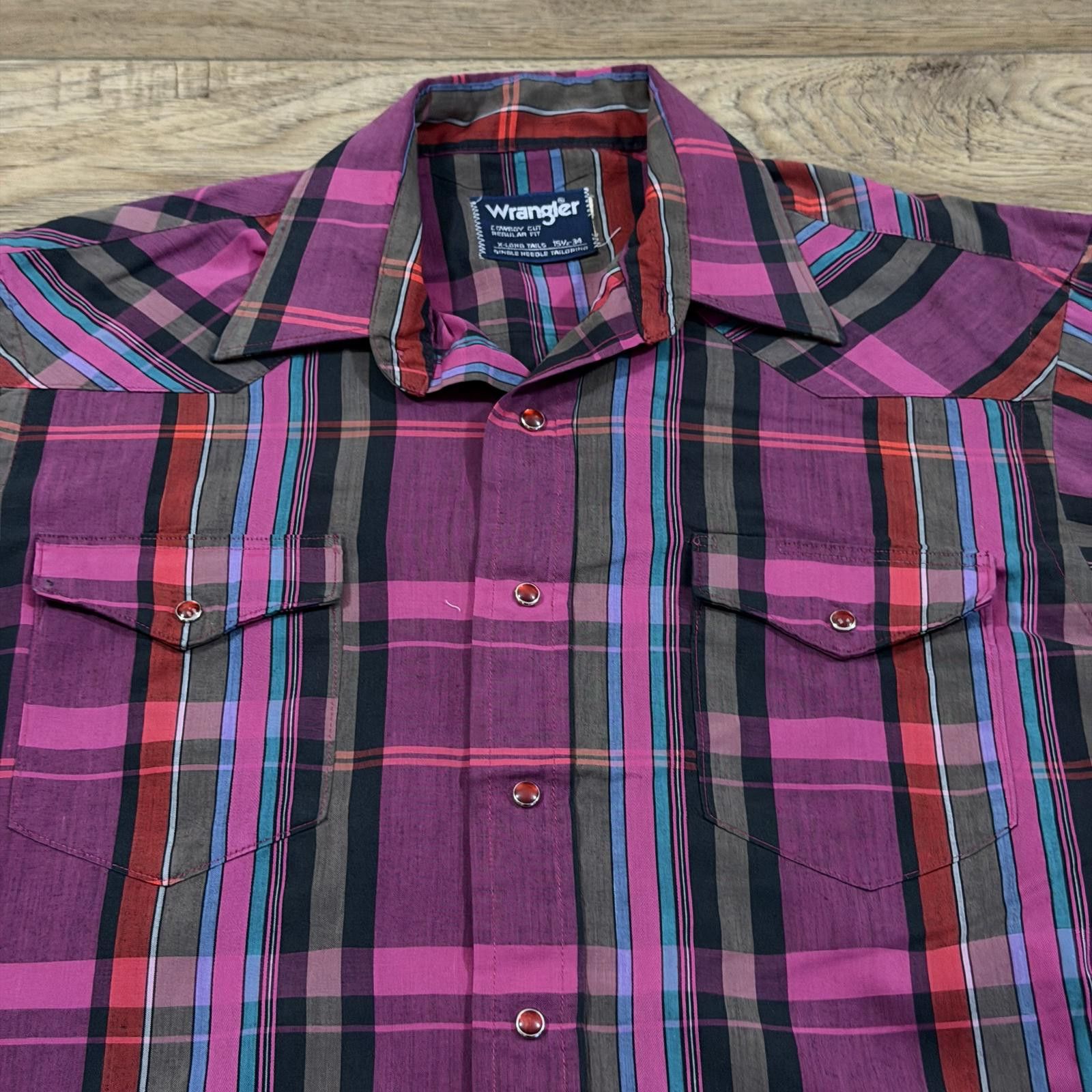 Wrangler Vintage Wrangler Western Plaid Cowboy Snap Shirt 80s 90s Size US S / EU 44-46 / 1 - 2 Thumbnail