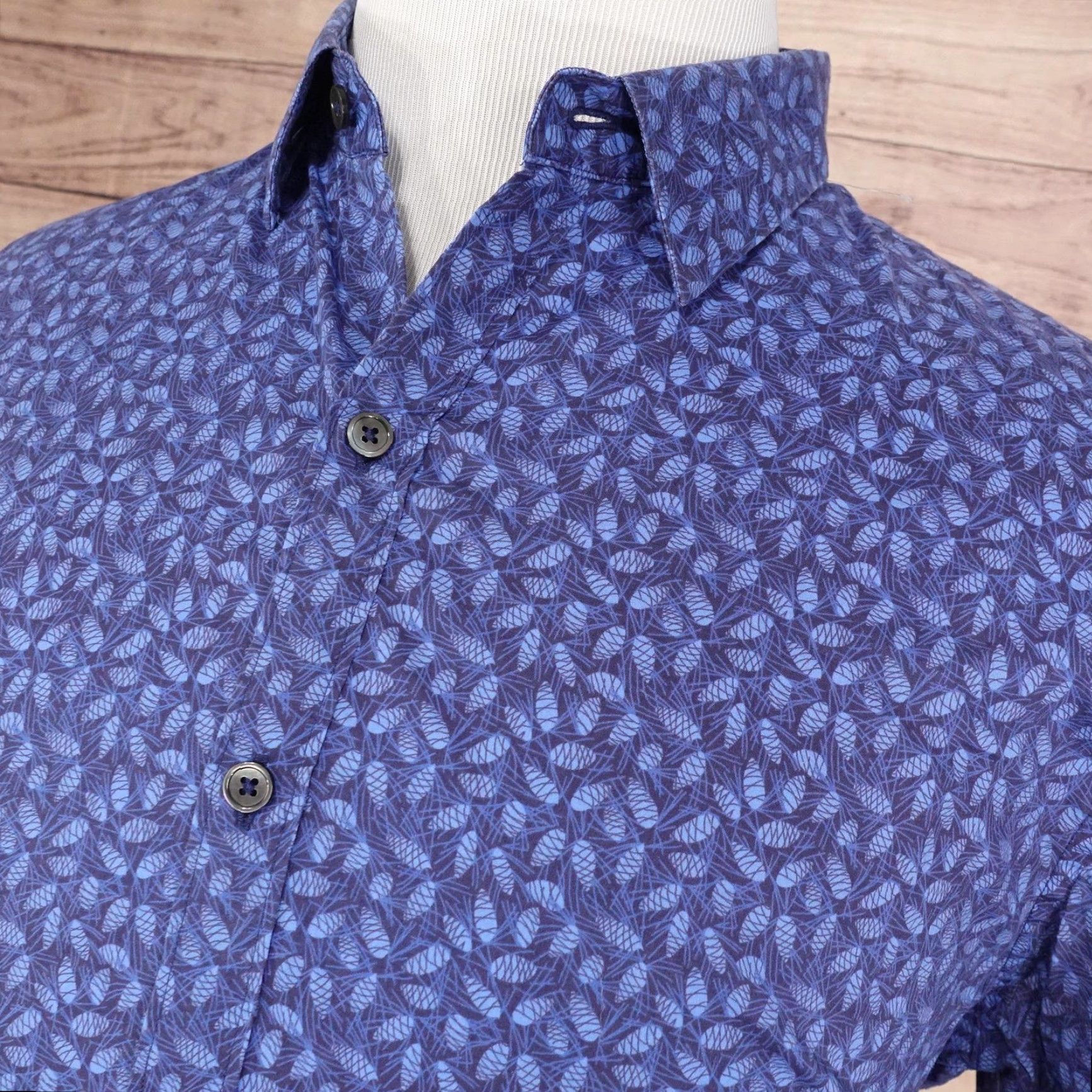 Vintage ZACHARY PRELL Button-Up Shirt Mens Large Blue Leaf Print Short Sleeve Casual Cotton Size US L / EU 52-54 / 3 - 2 Thumbnail