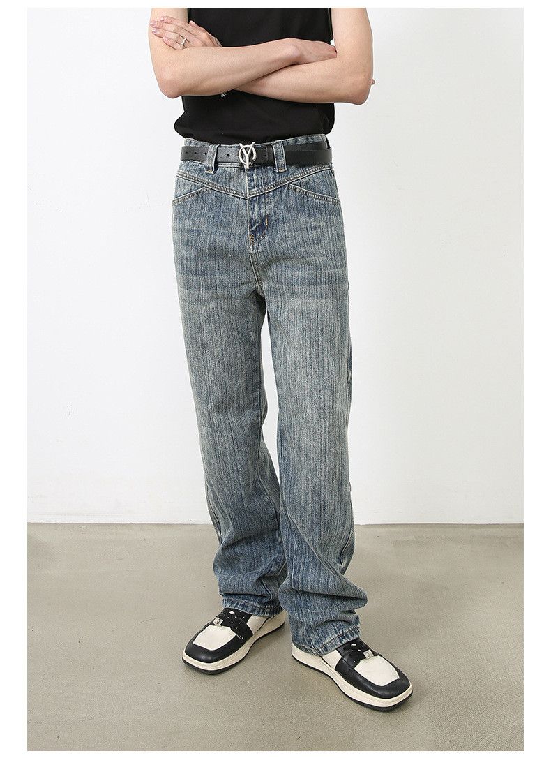 Japanese Brand × Jean Vintage washed distressed dirty striped straight jeans Size US 32 / EU 48 - 4 Thumbnail