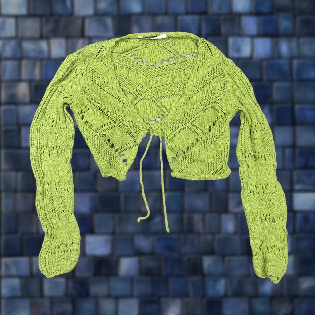 Free People FP Beach Free People Sweater Shrug Womens Small Green Open Knit Tie Front Crop | Knit | Open-Knit | Shrug | Casual | Spring | Womens Size S / US 4 / IT 40 - 1 Thumbnail