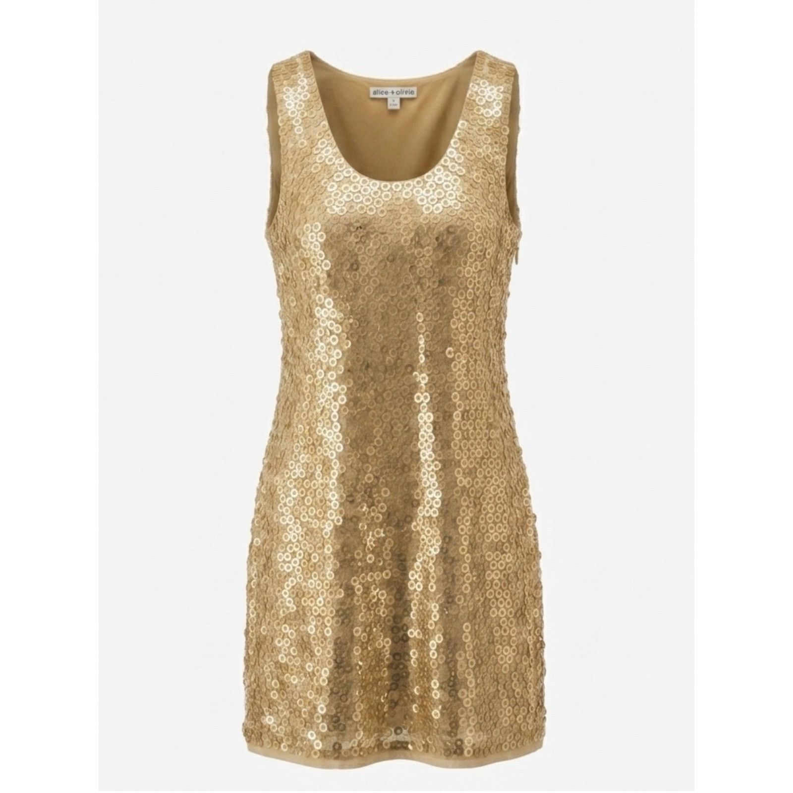 Alice + Olivia Alice + Olivia Gold Sequin Mini Shift Dress 100% Silk Lined Size S / US 4 / IT 40 - 1 Thumbnail