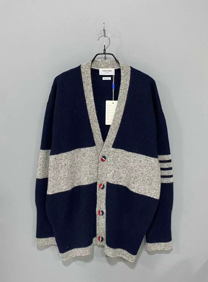 Thom Browne Dark blue gray cardigan coat
