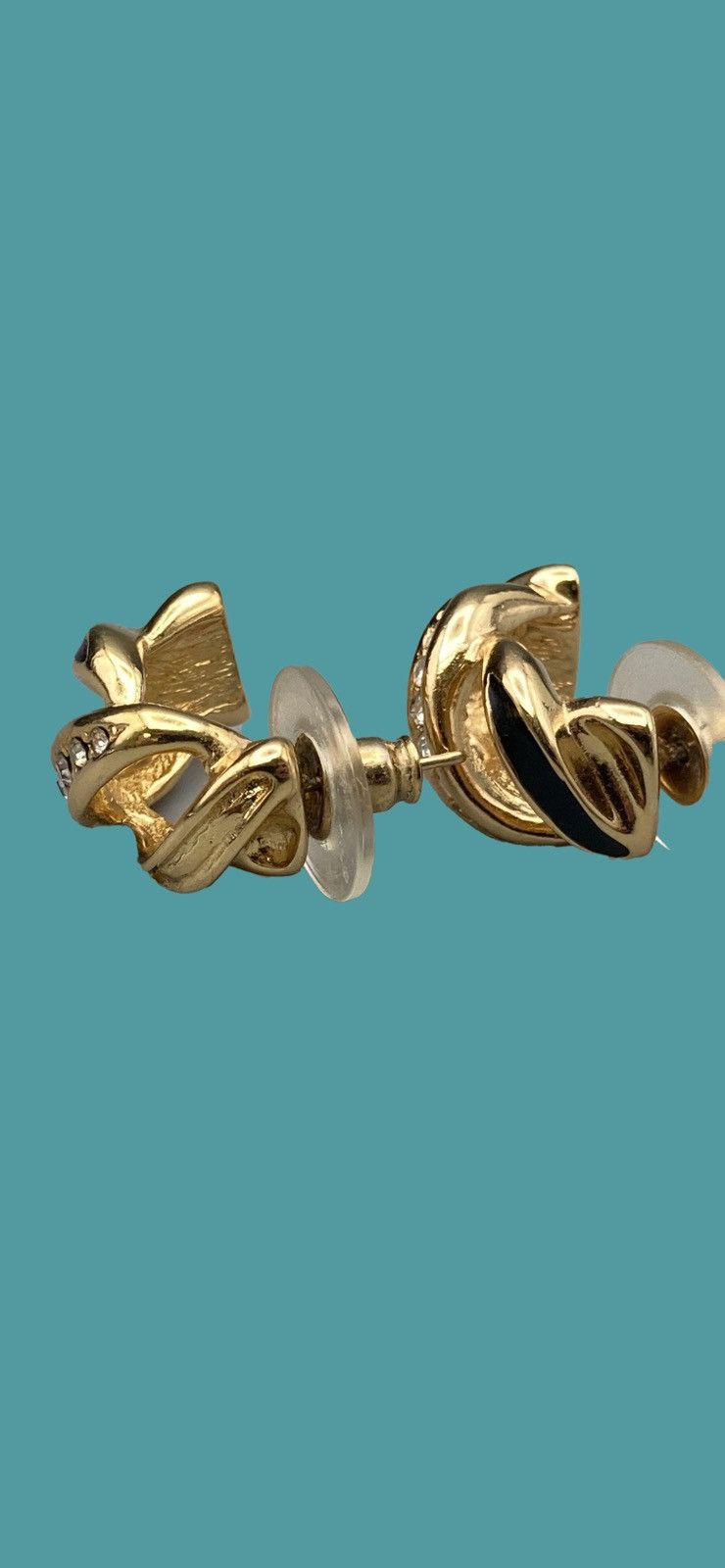 Dior Christian Dior Vintage Earrings – Gold Black hoop Rhinestone Size ONE SIZE - 4 Thumbnail