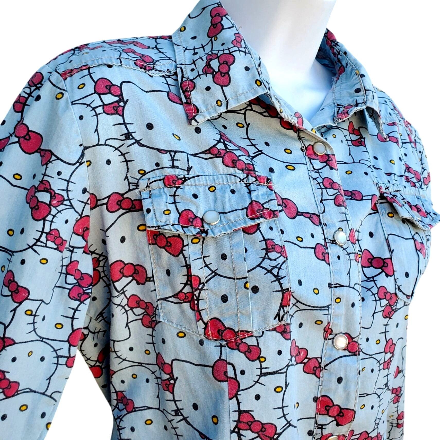 Other Hello Kitty Pearl Snap Shirt Cotton Long Sleeve Western Wome Size S / US 4 / IT 40 - 4 Thumbnail