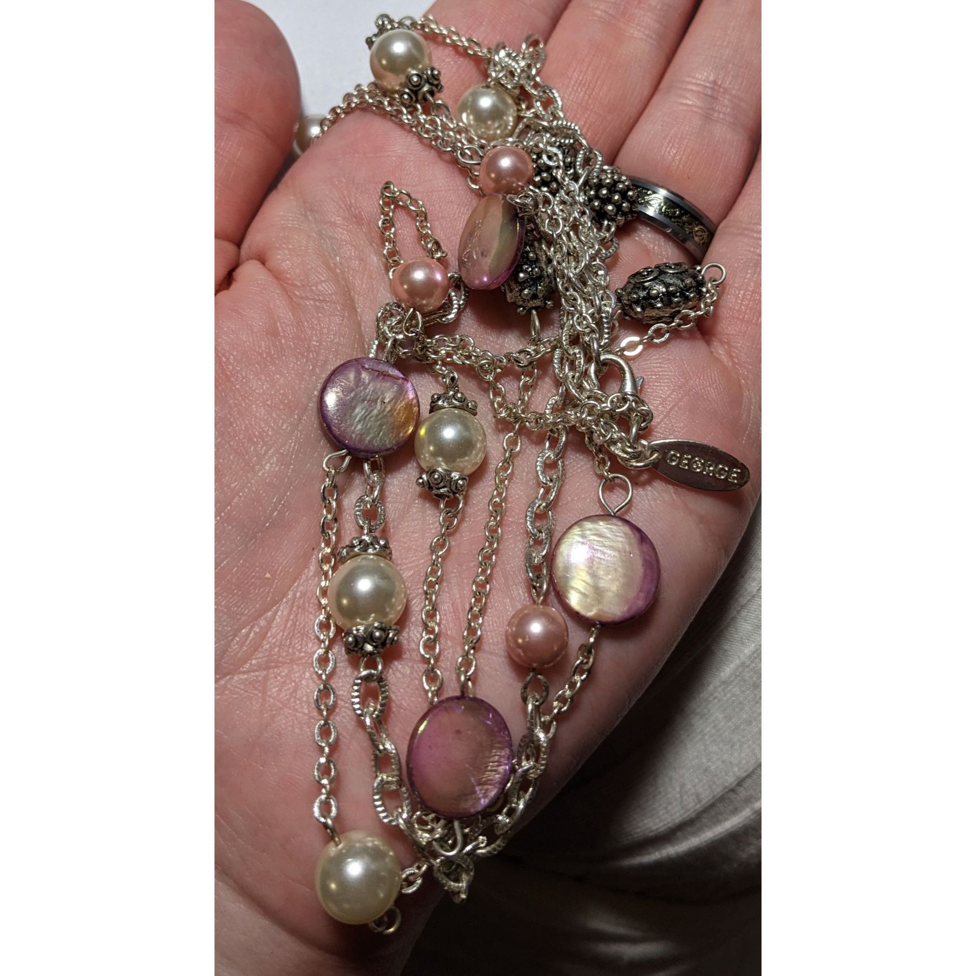 George George Silver Necklace With Pink & White Beads Size ONE SIZE - 8 Thumbnail