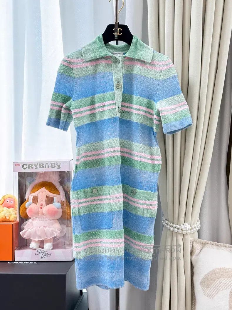Chanel Chanel Blue and green color-blocking gradient stripe fine Size XXS / US 00 / IT 34 - 1 Thumbnail