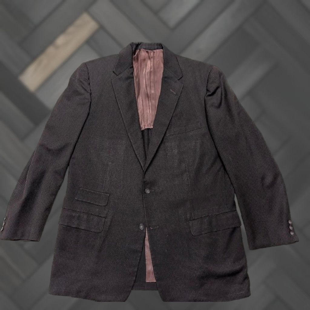 Atomic VINTAGE Lawrence Austin STRIPED blazer 44R Men Wool Notch Lapel Brown/Black 1950s USA Union Made Two-Button Suit Jacket: Vintage blazer Size 44R - 1 Thumbnail