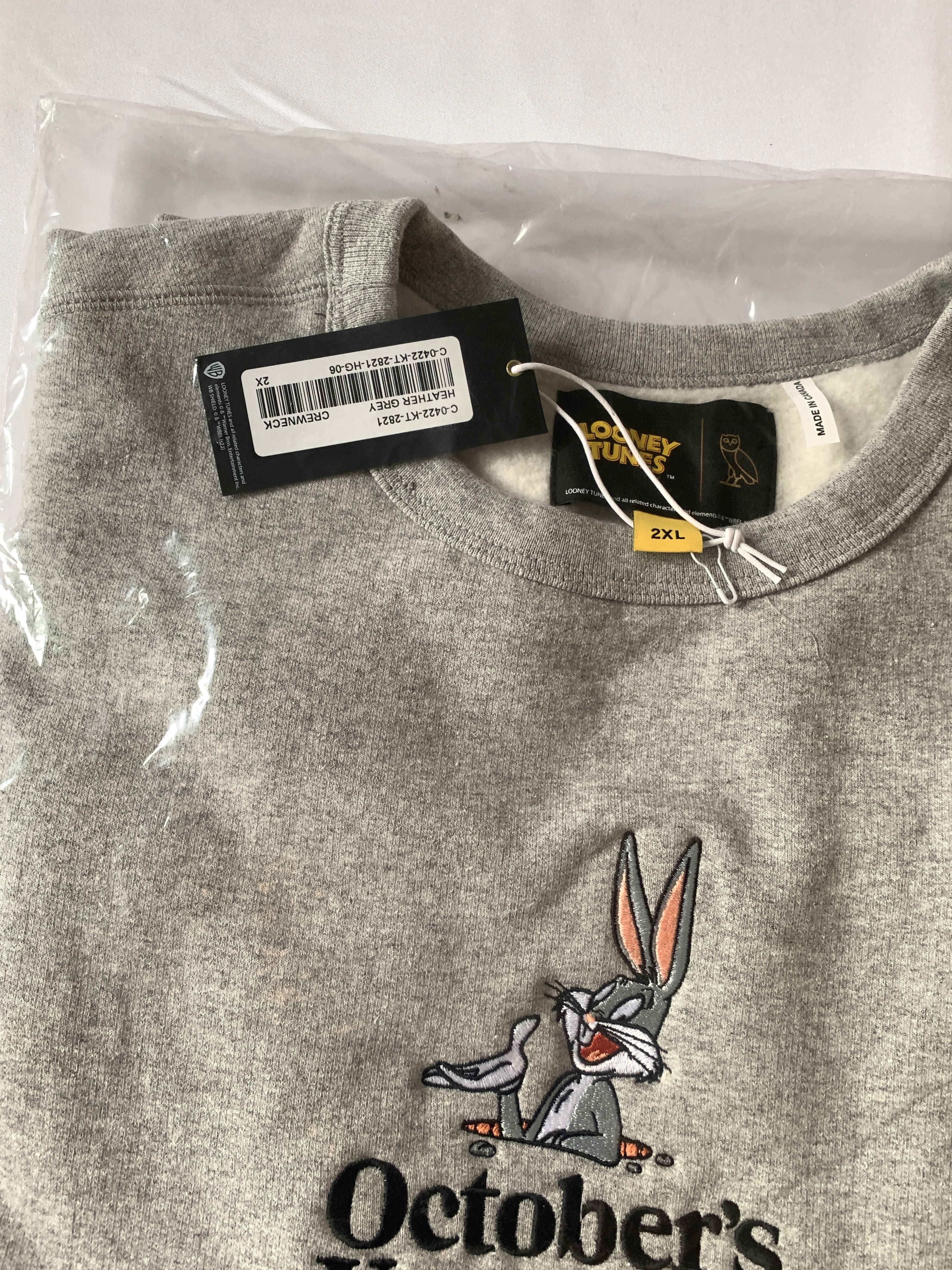 Drake OVO x Looney Tunes Bugs Bunny Crewneck Heather Grey Size US XXL / EU 58 / 5 - 4 Thumbnail