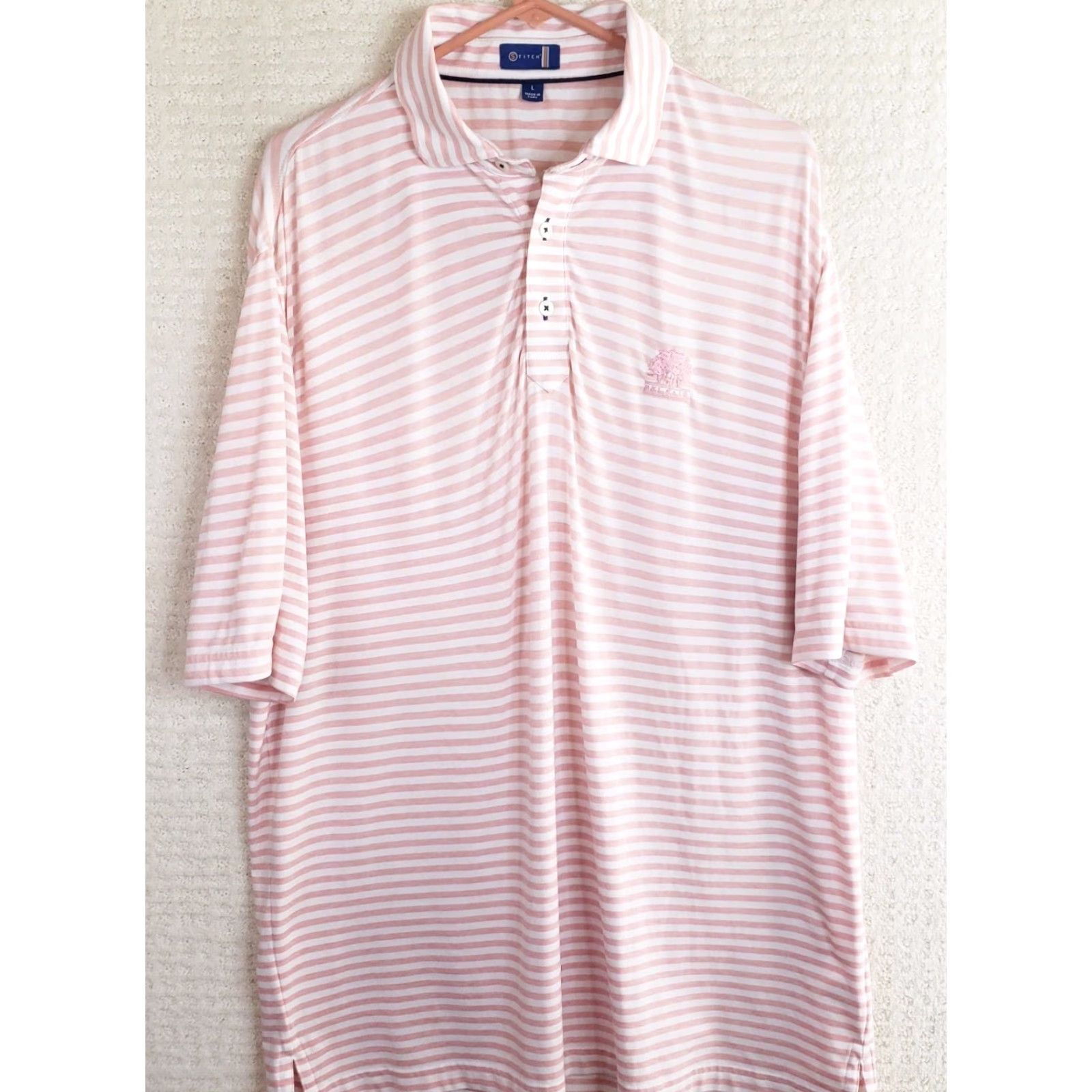 Vintage Stitch Polo Shirt Mens Large Pink White Striped Performance Golf Stretch Shirt Size US L / EU 52-54 / 3 - 2 Thumbnail
