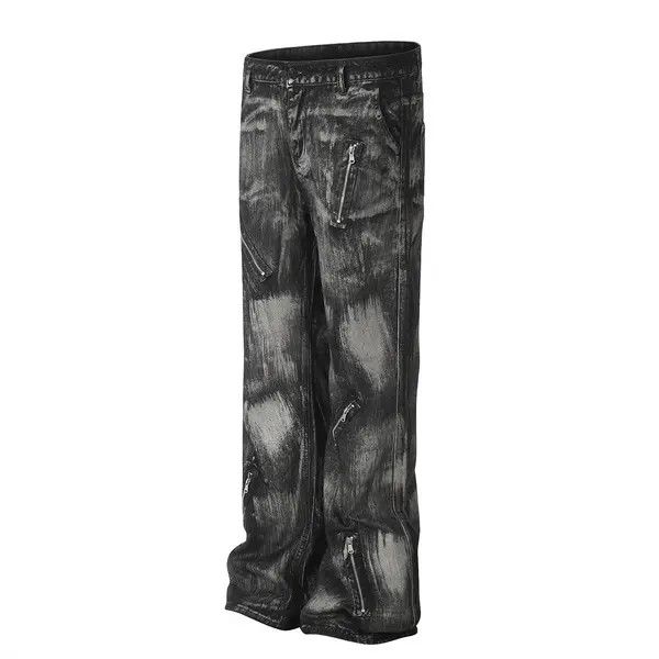 Japanese Brand Men's zippered loose straight-leg punk dirty jeans Size US 32 / EU 48 - 2 Thumbnail