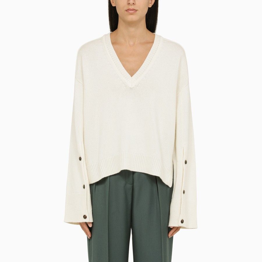 Loulou de Saison o1d2blof0824 Wool Cashmere Jumper in Ivory Size L / US 10 / IT 46 - 1 Thumbnail