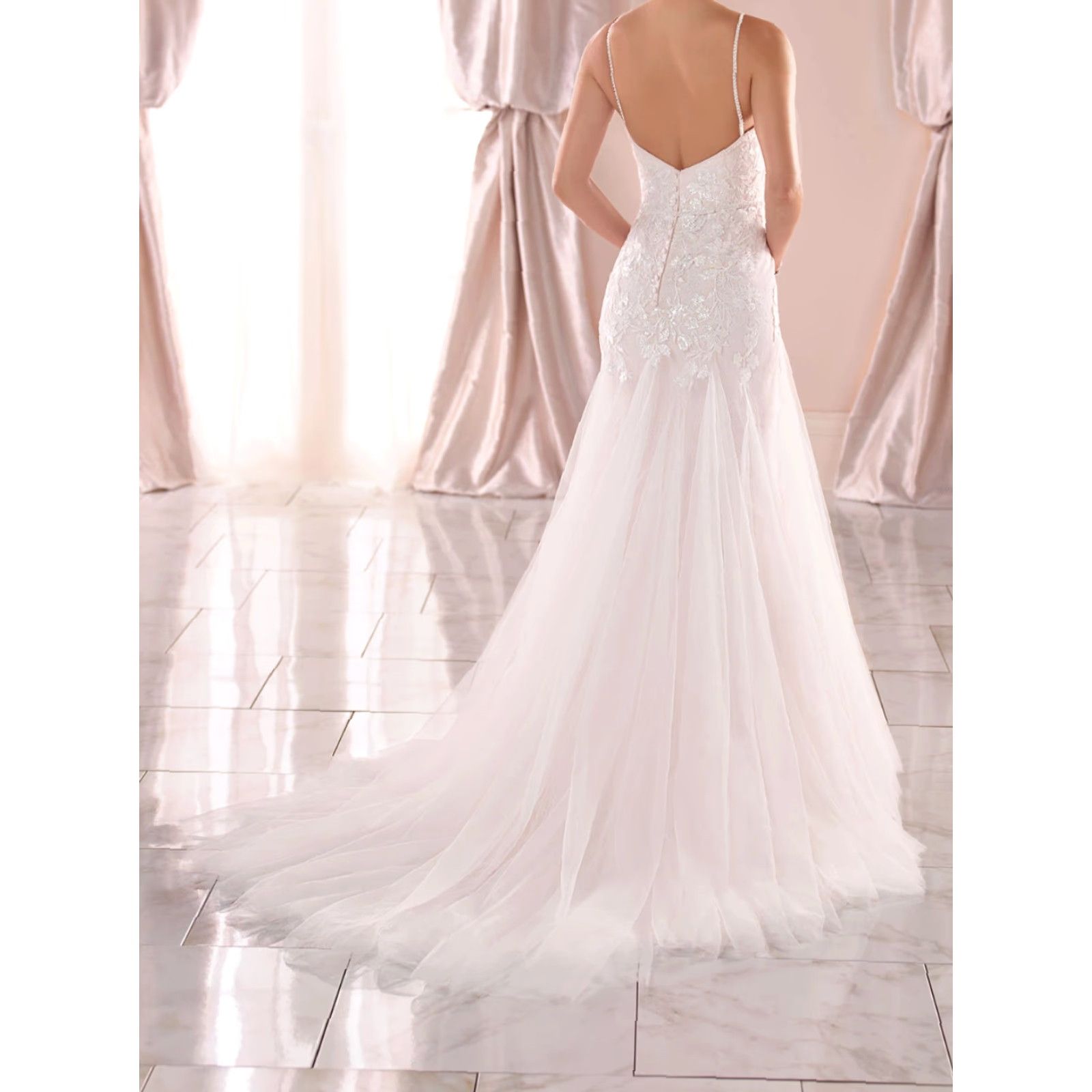 Vintage VINTAGE Stella York 6968 Floral Lace Mermaid Wedding Dress w/ Glitter Tulle 12 (SAMPLE) Size ONE SIZE - 2 Thumbnail