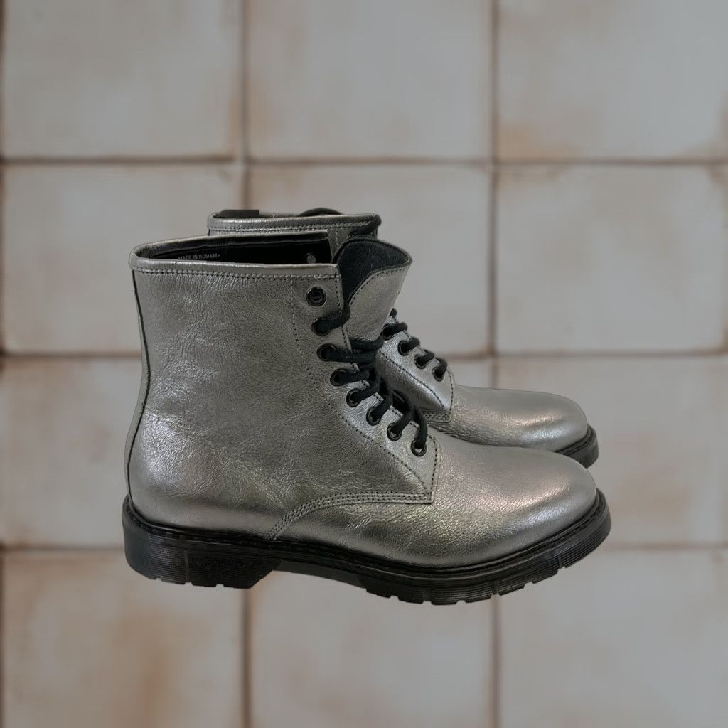 Aldo ALDO Metallic Silver Leather Lace-Up Ankle Boots Mens  display picture 1