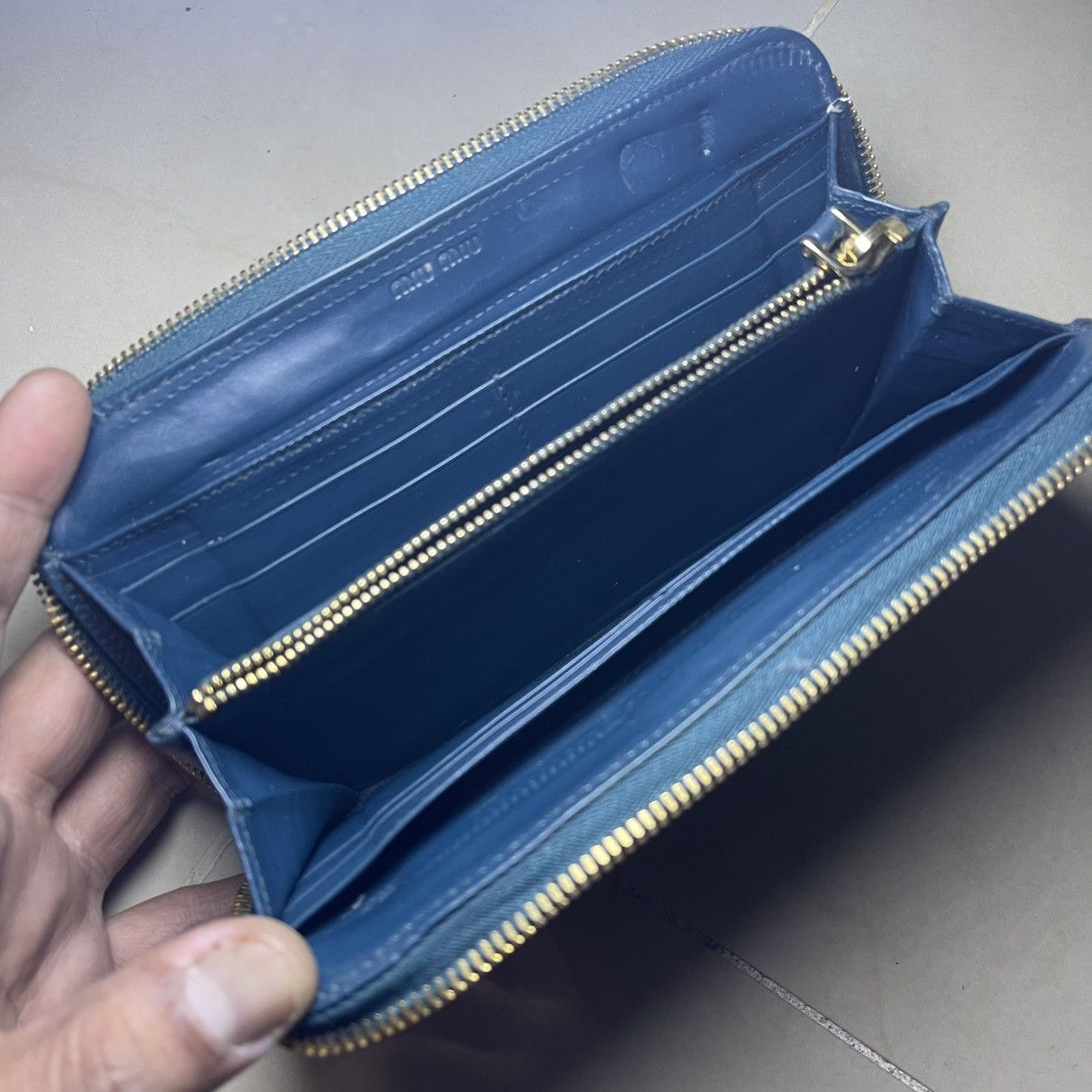 Miu Miu Miu Miu Blue Croc Embossed Leather Zip Around Wallet Size ONE SIZE - 10 Thumbnail