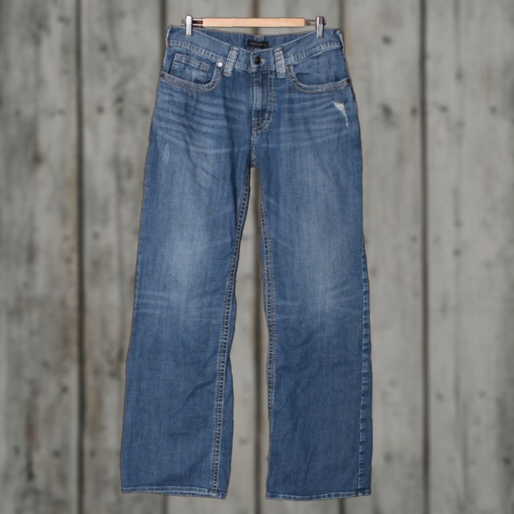 Silver Jeans Co. VINTAGE Silver Jeans Bootcut Jeans 31x34 Mens Blue Denim 5-Pocket Relaxed Fit Sliver Craig Distressed Stretch Inseam 34.5in Sz 31x34 Size US 31 - 1 Thumbnail