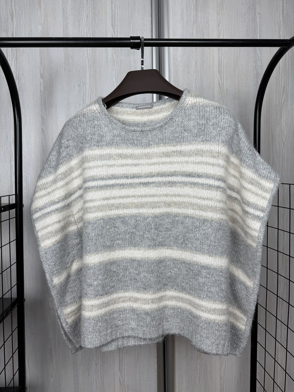 Other Hemisphere oversized grey knitted poncho vest sweate striped Size ONE SIZE - 2 Thumbnail