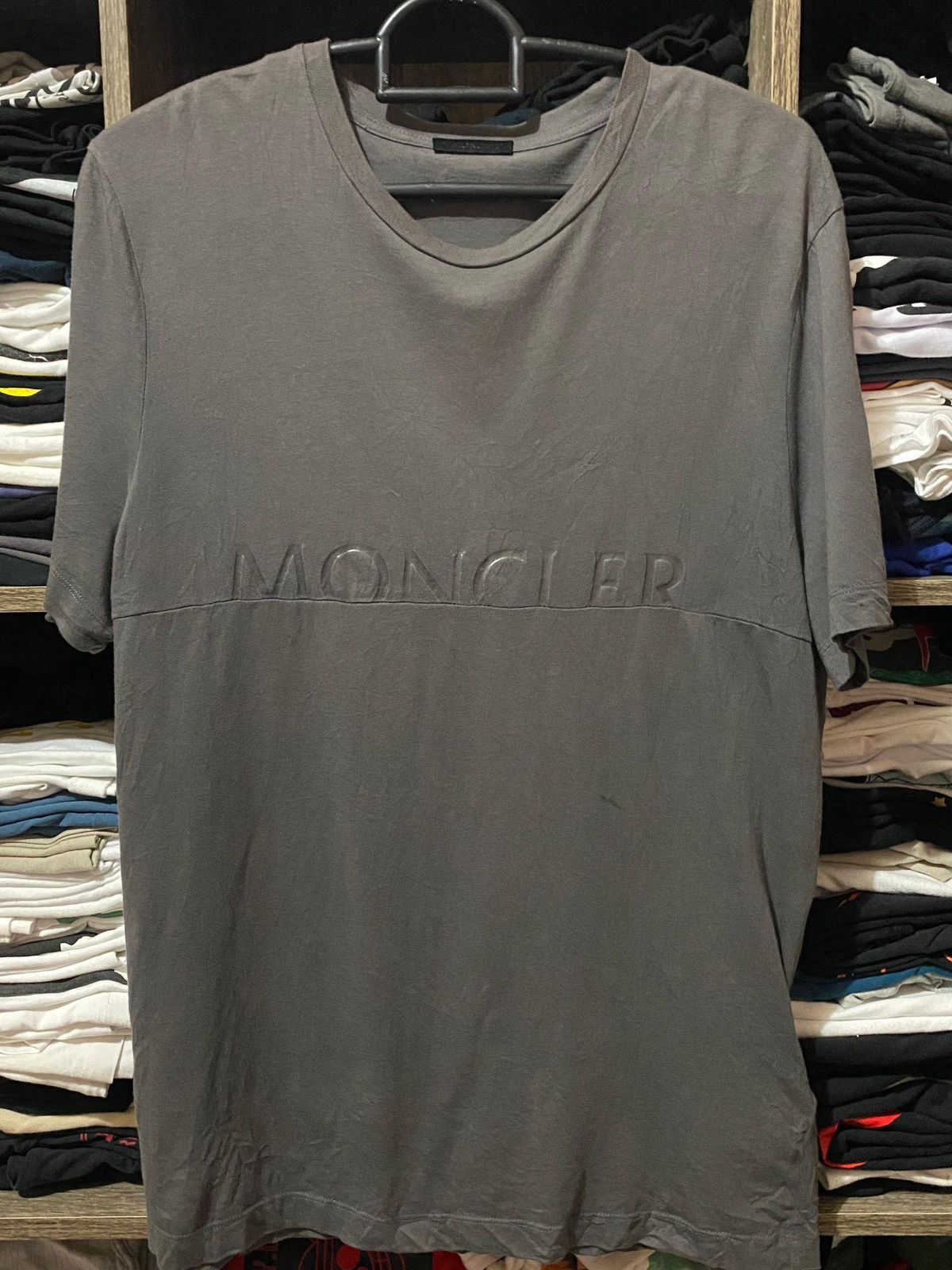 image of Moncler Split Logo T-Shirt in Grey, Men's (Size Small)