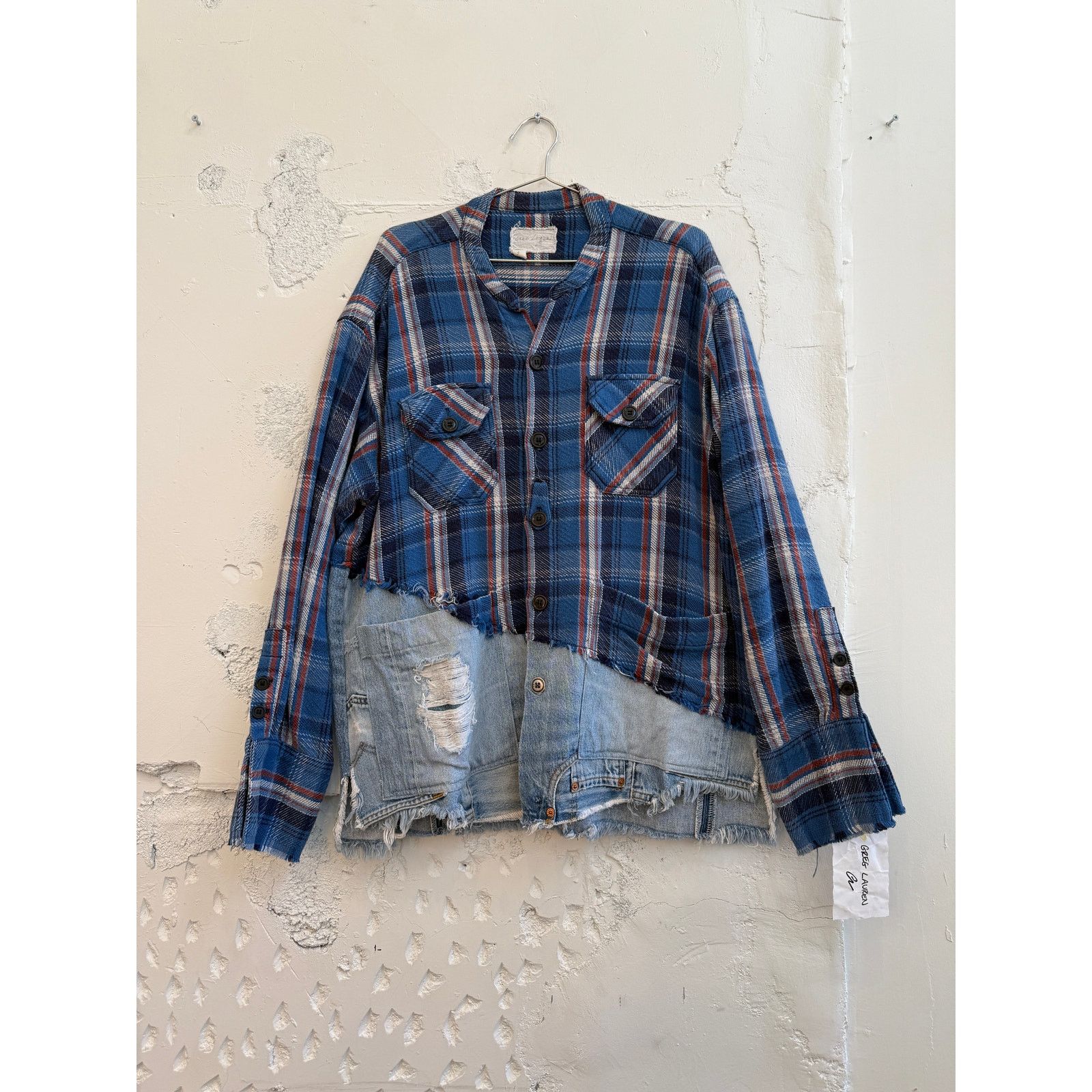 Greg Lauren Greg Lauren SAMPLE Denim Plaid Split Studio Shirt Size US L / EU 52-54 / 3 - 1 Thumbnail