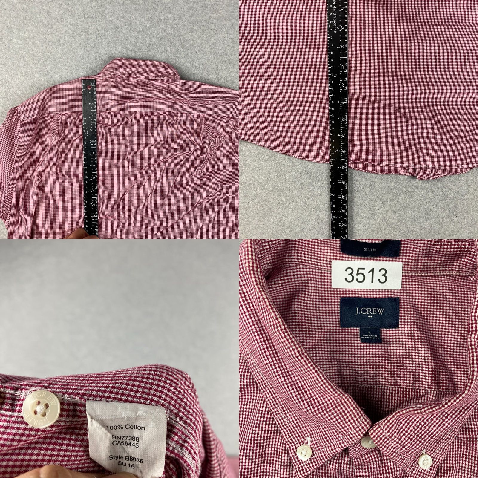 J.Crew J.CREW Shirt Mens L Red Slim Fit Check Button-Down Collar Long Sleeve Knit Size US L / EU 52-54 / 3 - 8 Thumbnail