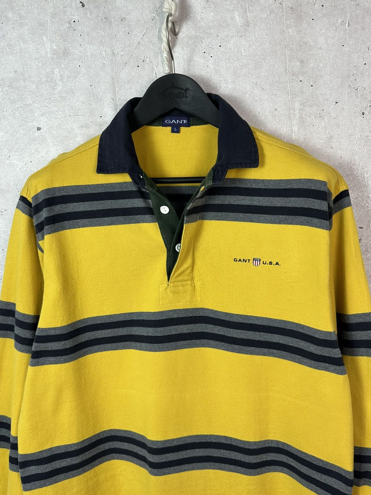 Gant Vintage Gant USA Yellow Stripped Cotton Long Sleeve Polo Size US L / EU 52-54 / 3 - 3 Thumbnail