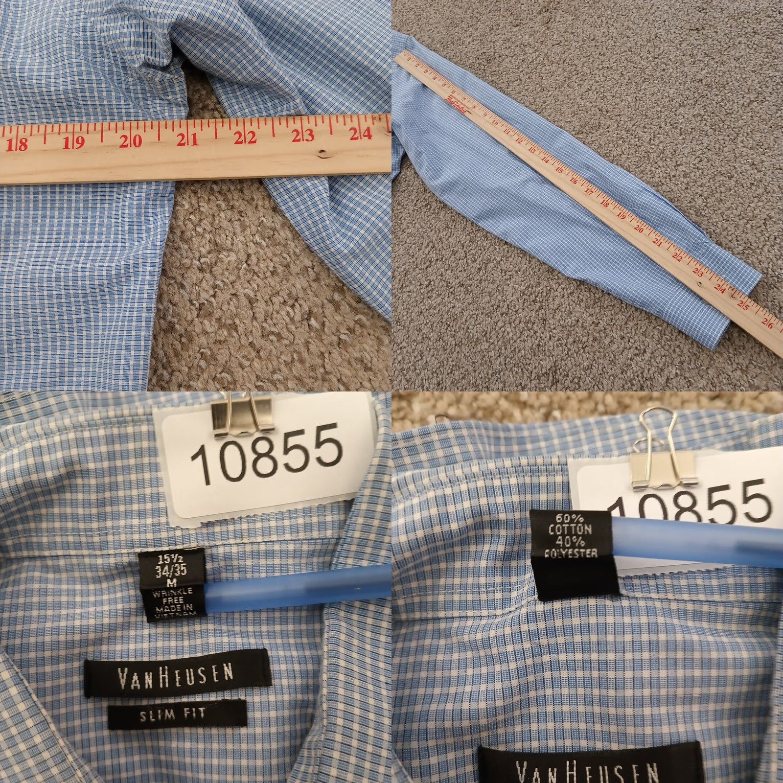Van Heusen Van Heusen Shirt Mens Medium Blue Plaid Long Sleeve Button-Up Cotton Blend Size US M / EU 48-50 / 2 - 8 Thumbnail