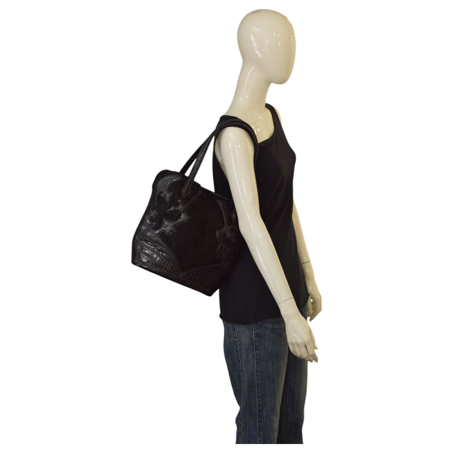 Etro ETRO Black Fur & Leather Tote Shoulder Bag Size ONE SIZE - 2 Thumbnail