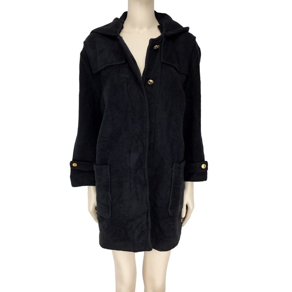 Sonia Rykiel SONIA RYKIEL Fleece Hooded Black Straight fit Coat Size M / US 6-8 / IT 42-44 - 1 Thumbnail