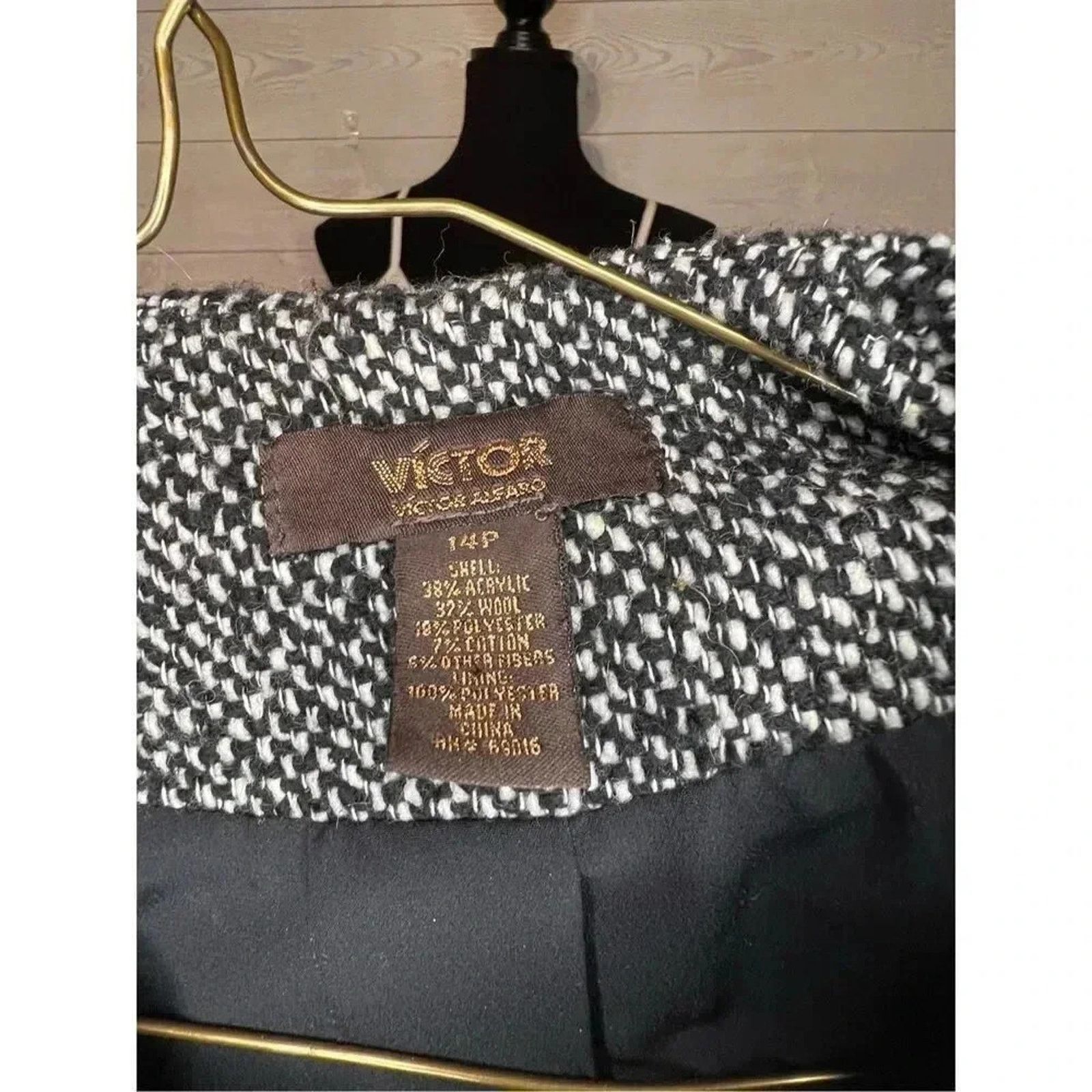Other Vintage Victor Alfaro Black/white Tweed Jacket Blazer 14P Size XL / US 12-14 / IT 48-50 - 7 Thumbnail