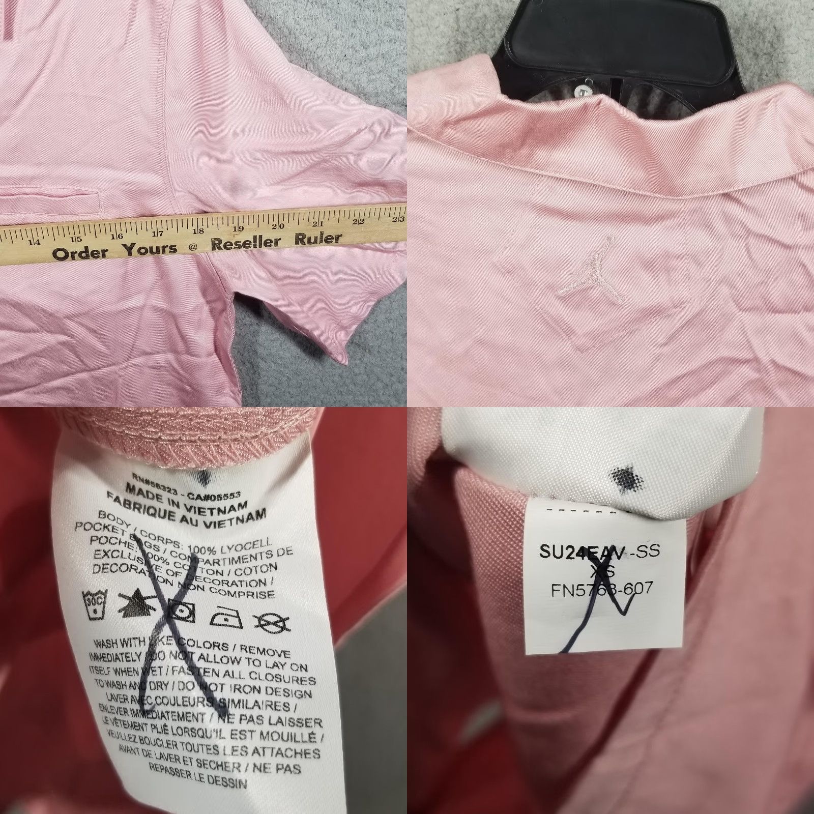 Nike Jordan Shirt Womens XS Pink Camp Collar Button Front Flight Classics FN5763-607 Size XS / US 0-2 / IT 36-38 - 8 Thumbnail
