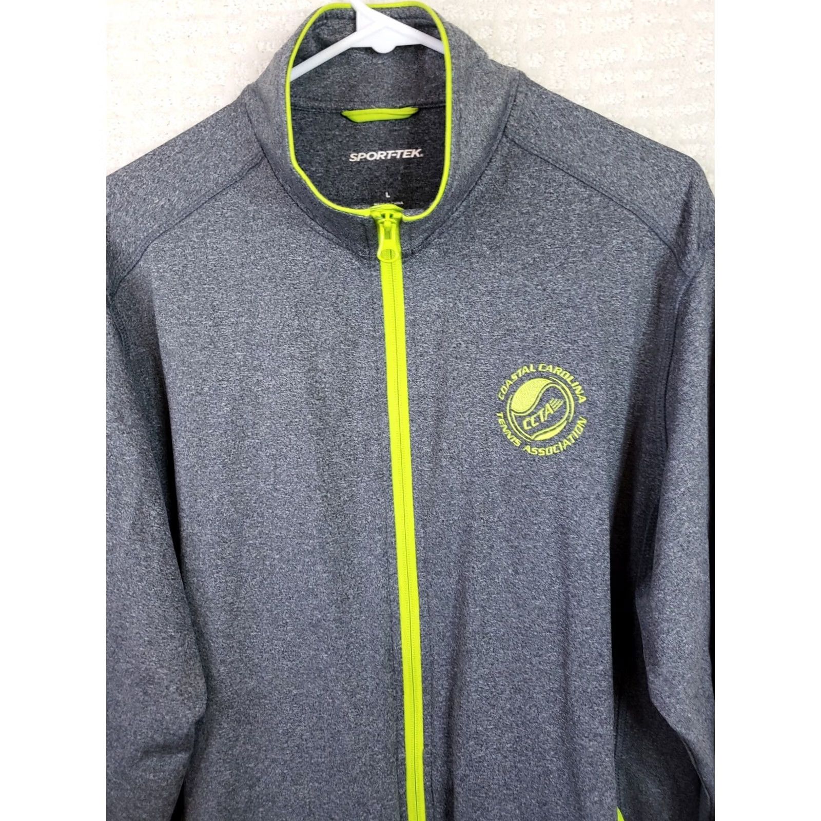 Vintage Sport-Tek Men’s L Gray Long Sleeve Full Zip Jacket Coastal Carolina Tennis USTA 1/4 Zip Mock Neck Athletic Jacket Heathered Size US L / EU 52-54 / 3 - 2 Thumbnail