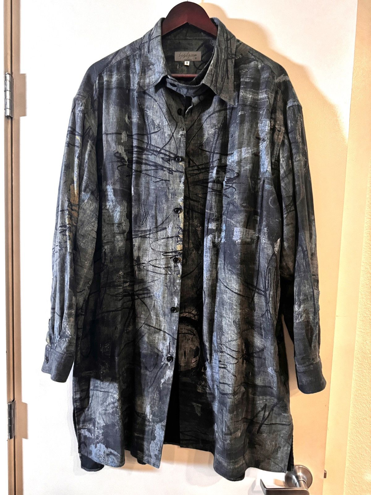image of Yohji Yamamoto Asakura Right Collar Doubled Shirt in Blue, Men's (Size Large)