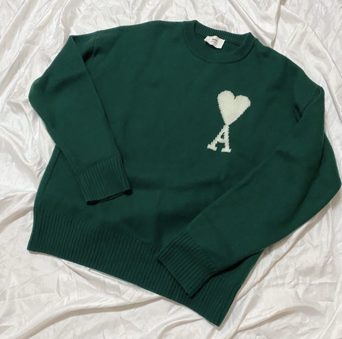 image of Ami Green Wool Sweater - Size L, Men's