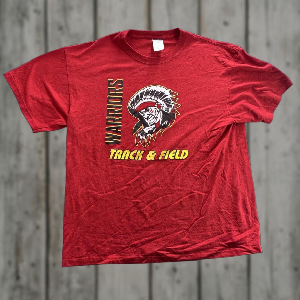 Jerzees JERZEES Warriors Track & Field Graphic T-Shirt Mens XL Red Heavyweight Crew Neck Short Sleeve Sports Size US XL / EU 56 / 4 - 1 Thumbnail