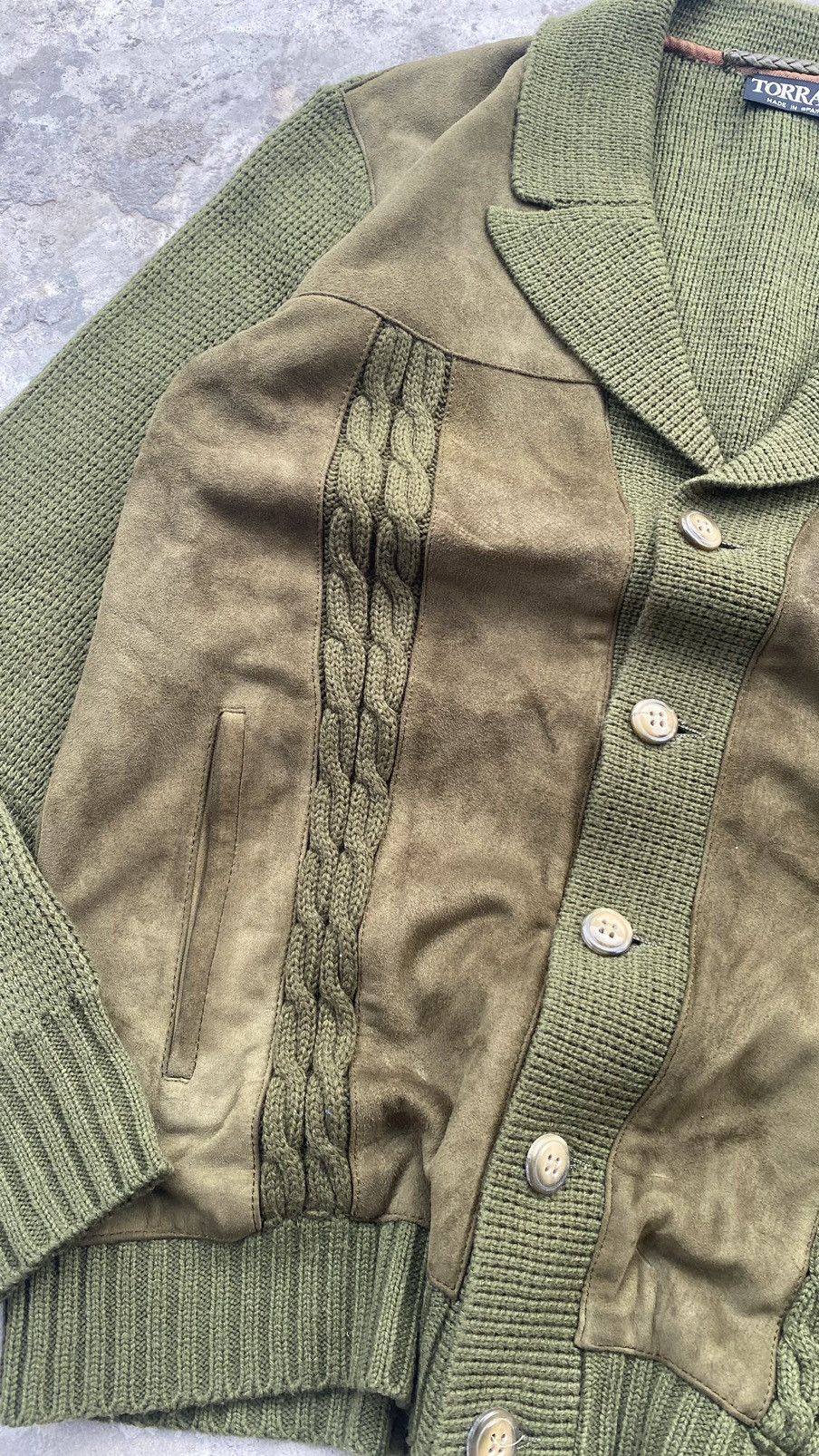 Designer × Torras Torras Suede Cable Knit Jacket 80s Spain Size US L / EU 52-54 / 3 - 4 Thumbnail