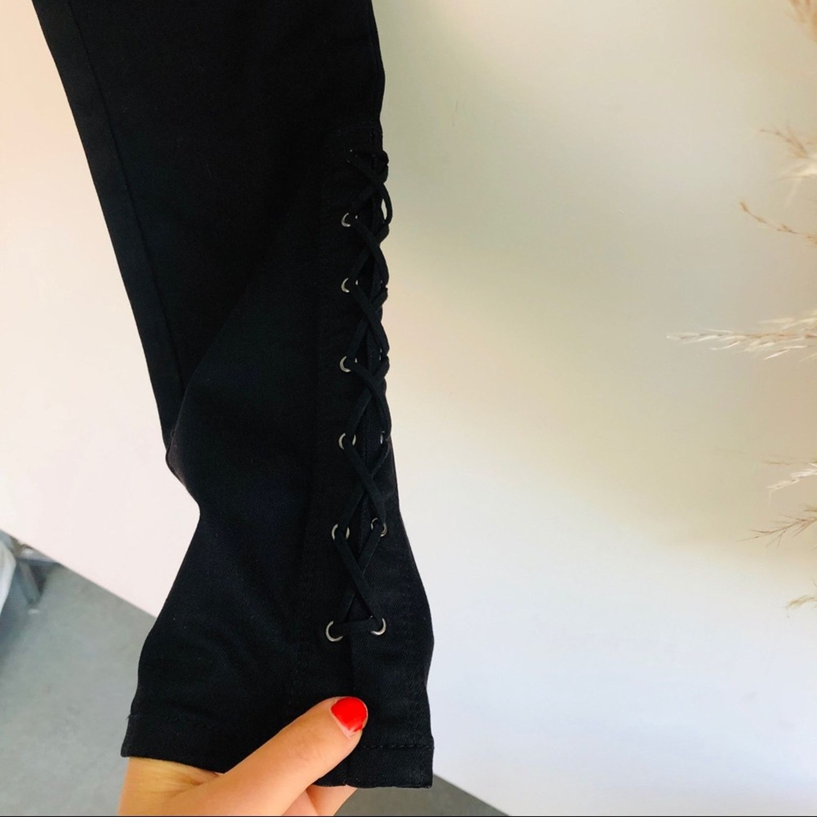 Anthropologie BLANK NYC Black Lace Up Ankle Tie Low Mid Skinny Denim Jeans Size 27" / US 4 / IT 40 - 3 Thumbnail