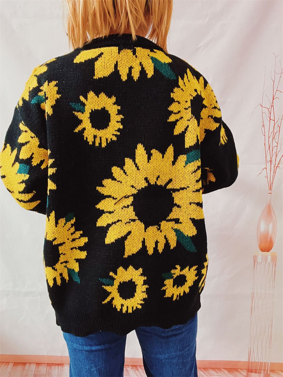 Japanese Brand × Vintage Japanese Vintage Sunflower Knitted Sweater Size US M / EU 48-50 / 2 - 3 Thumbnail
