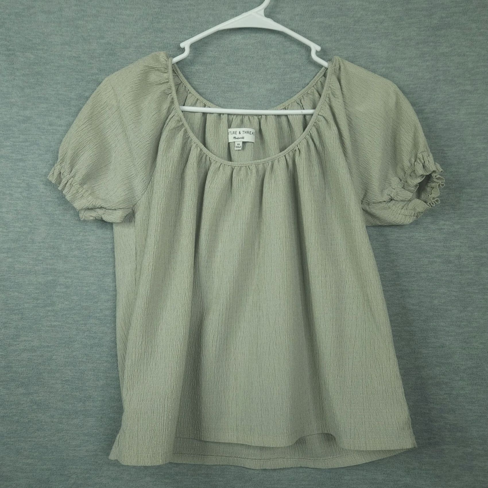 Vintage TEXTURE & THREAD Women's Sage Green Short Sleeve Top XS Shirt Regular Cotton Blouse Solid Green Casual Mens? Size XS / US 0-2 / IT 36-38 - 2 Thumbnail