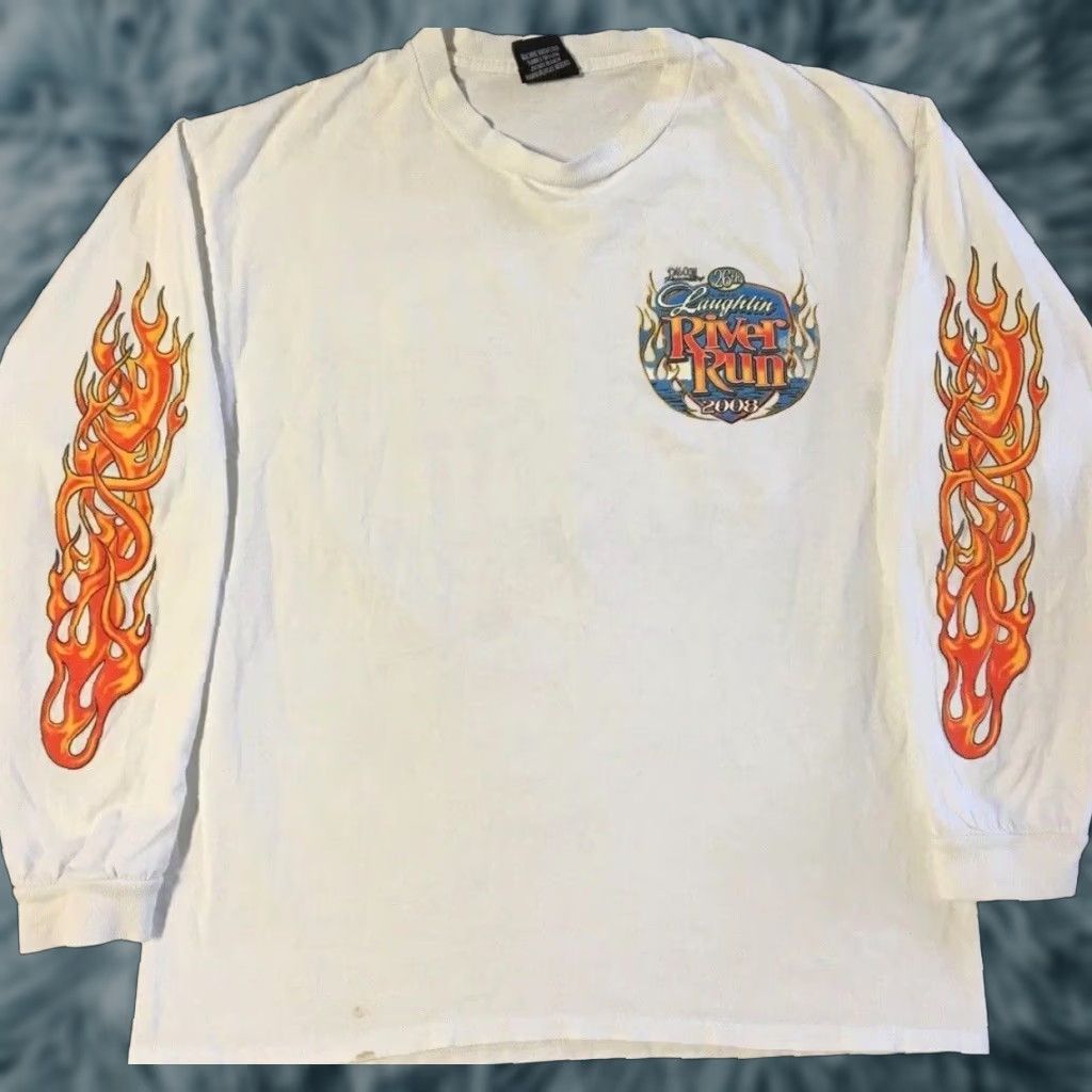 JNCO VINTAGE Thrashed Faded Flame Shirt S Mens Shirt Long Sleeve White 80s 90s Jnco Harley Skate Punk Rock Fire Thrashed Size US S / EU 44-46 / 1 - 1 Thumbnail