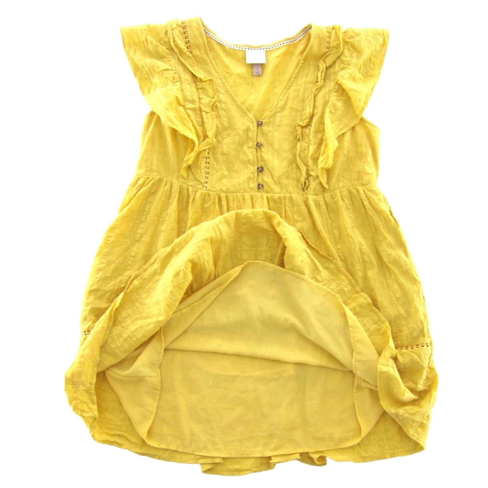 Vintage Knox Rose Yellow Cotton Cap Sleeve V-Neck Pocket Tiered Smock Dress Large Size L / US 10 / IT 46 - 5 Thumbnail