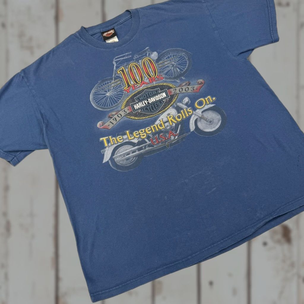 Harley Davidson VINTAGE Harley-Davidson Shirt Mens XL Blue 100 Years Savannah Georgia USA 2000s Size US XL / EU 56 / 4 - 1 Thumbnail