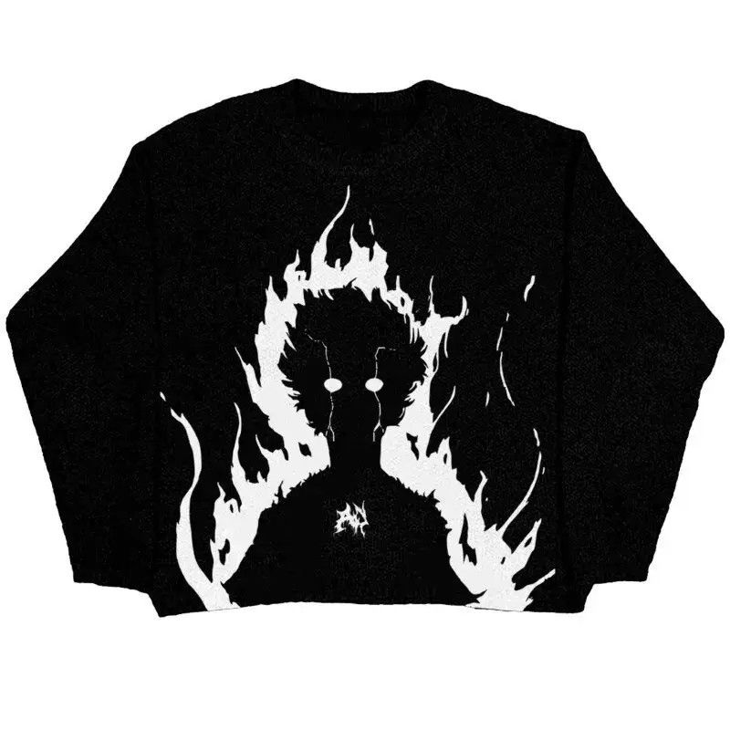 image of Vintage Gothic Punk Men's Pullovers Sweaters Cartoon in Black (Size Medium)