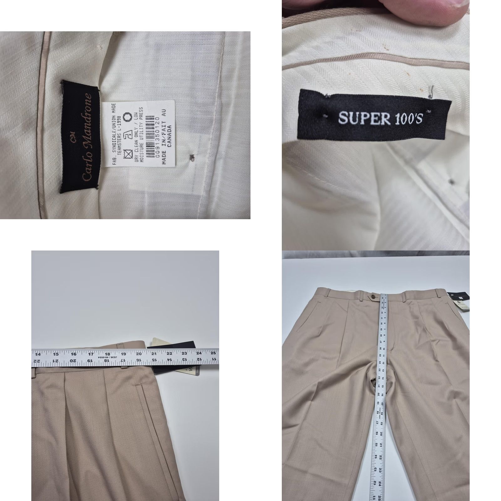 Vintage VTG Carlo Mandrone Dress Pants Mens 42x36 Beige Wool Pleated Super 100s NWT FLAW Size US 42 / EU 58 - 8 Thumbnail