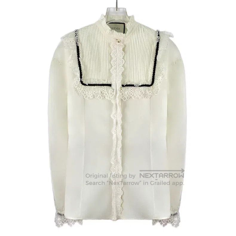 Gucci Gucci Beige cotton lace design long-sleeved shirt Size S / US 4 / IT 40 - 1 Thumbnail