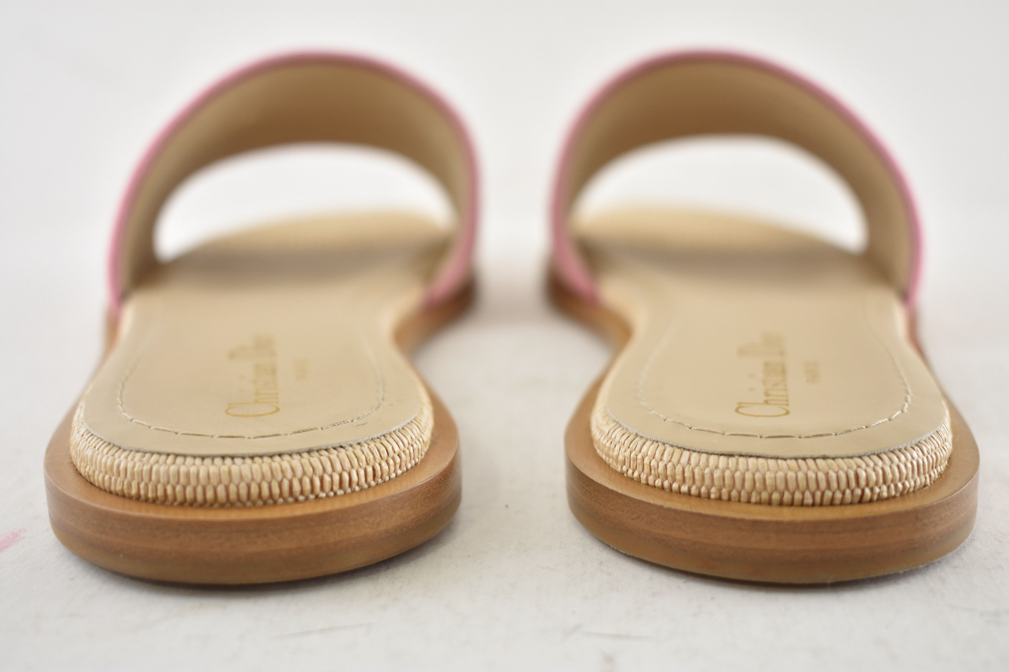Dior Dior Dway Rose Begonia Raffia Logo Slide Flat Sandal 38.5 Size US 8.5 / IT 38.5 - 12 Thumbnail