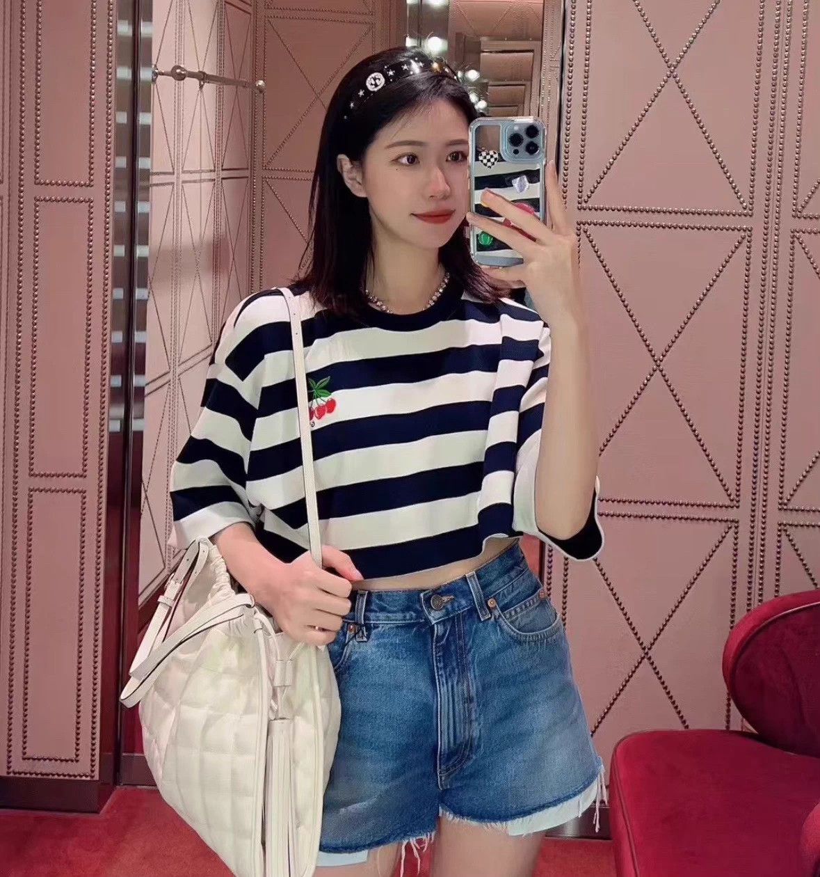 Gucci GUCCI striped cherry logo short-sleeve XS 95 New Size XS / US 0-2 / IT 36-38 - 1 Thumbnail