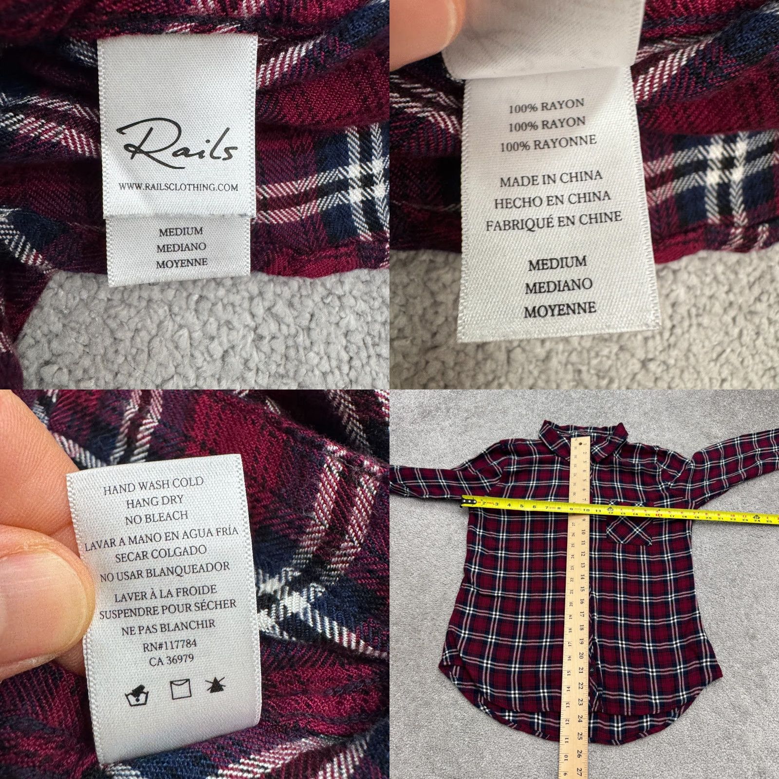 Rails Rails Button-Up Shirt Womens Medium Red Blue Plaid Rayon Long Sleeve Top Size M / US 6-8 / IT 42-44 - 8 Thumbnail