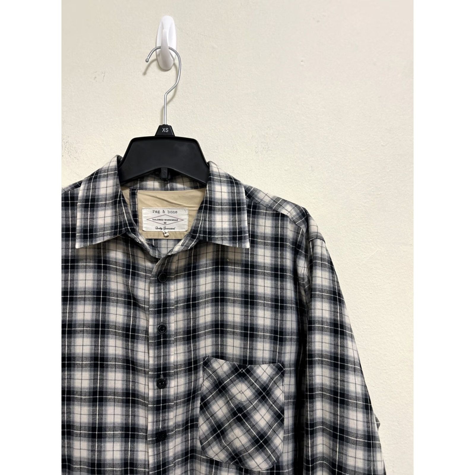 Rag & Bone Rag & Bone Shirt Mens M White Black Tailored Workwear Plaid Flannel Button Up Size US M / EU 48-50 / 2 - 5 Thumbnail