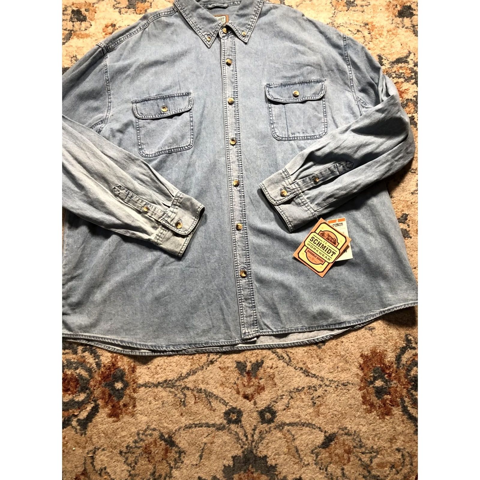 Denime C.E. Schmidt Workwear Shirt Mens 3XL Blue Denim Snap Button Western Long Sleeve Size US XXL / EU 58 / 5 - 5 Thumbnail