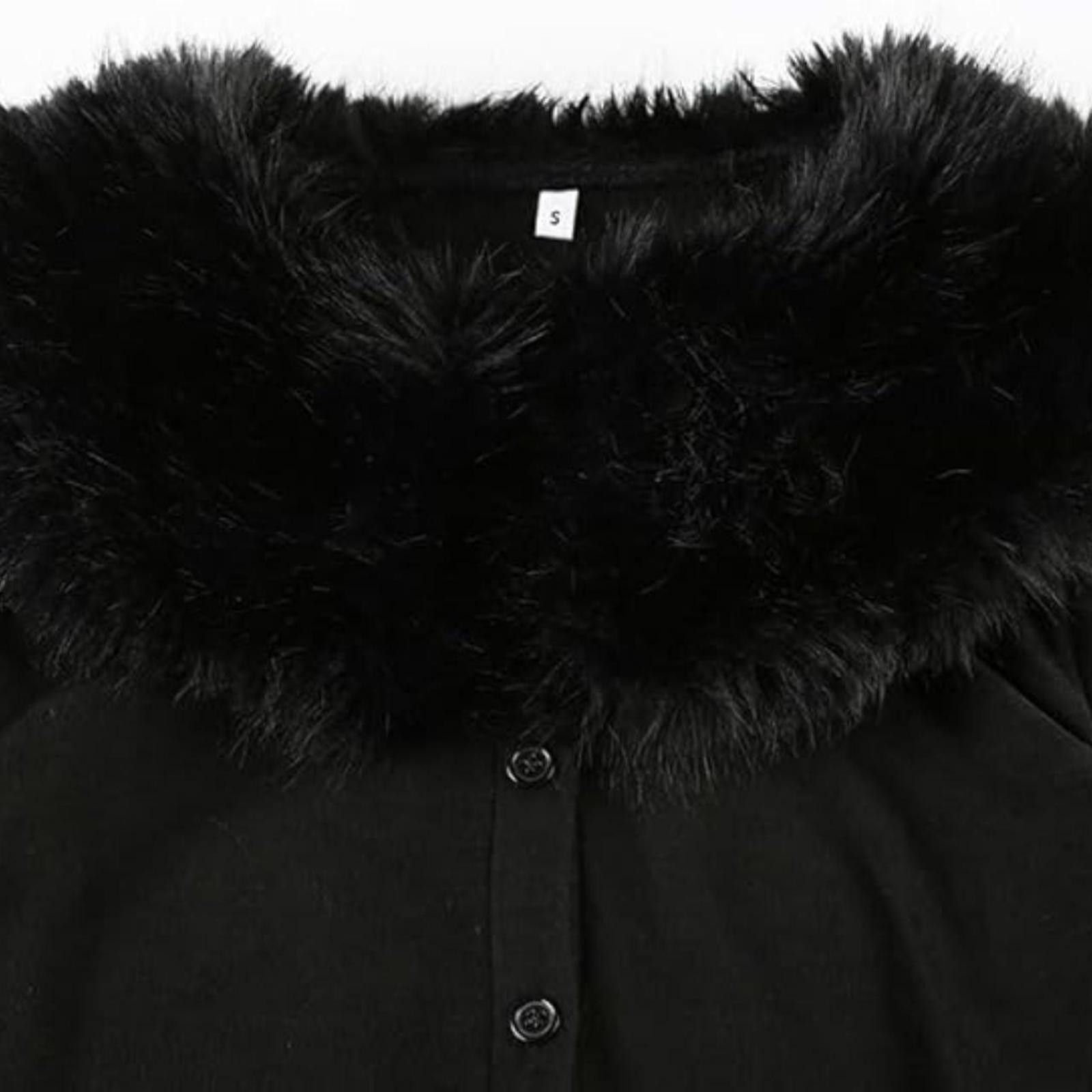 Designer Black Fur Button Up Top Black Fur Jacket Sweater 🐼 Size S / US 4 / IT 40 - 3 Thumbnail