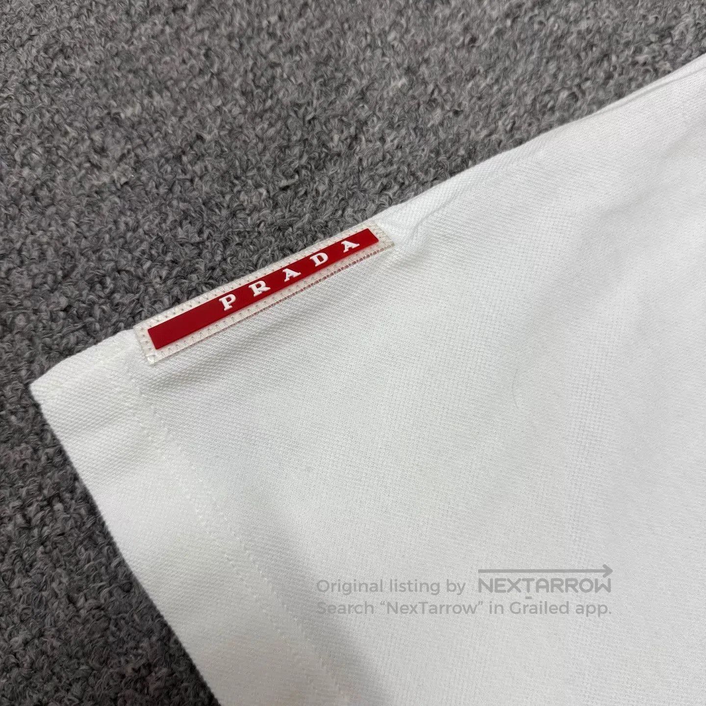 Prada White Polo Shirt with Blue and Black Striped Sleeves. Size US M / EU 48-50 / 2 - 3 Thumbnail